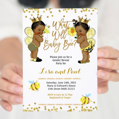 Bee African American Gender Reveal Invitation