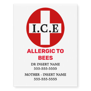 Bee allergy DIY kids medical condition Temporary Tattoos