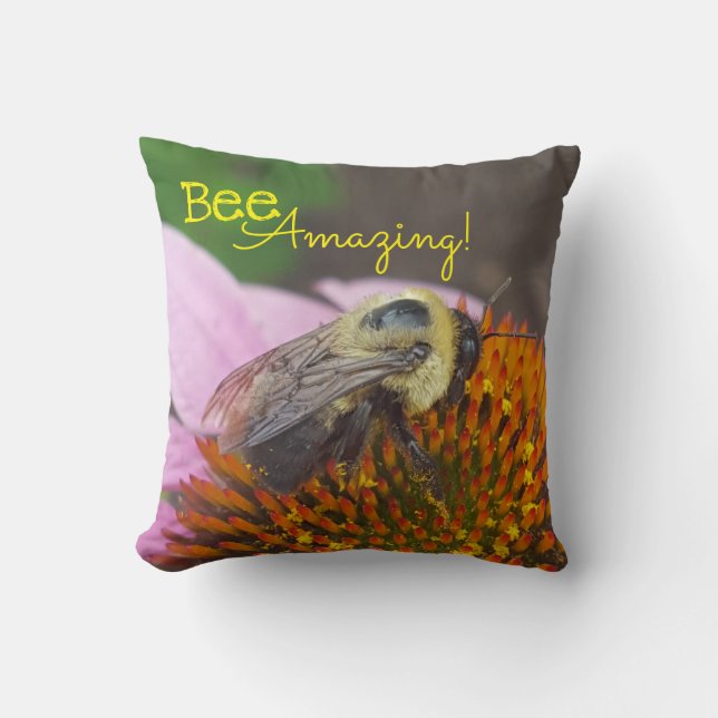 Bee Amazing, Bee And Purple Coneflower Throw Pillow (Front)