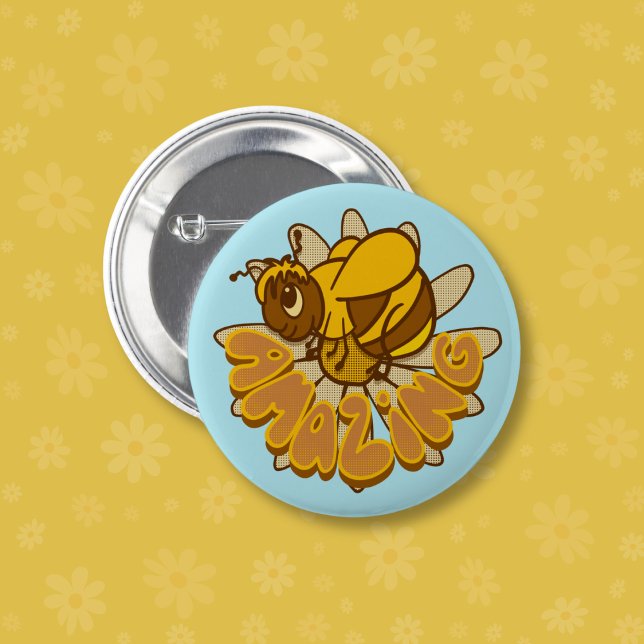 Bee Amazing - Cute Cartoon Bumble Bee & Daisy Button (Creator Uploaded)