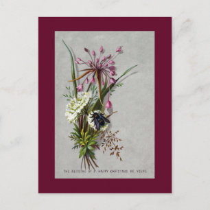 Bee and Allium Victorian Christmas Holiday Postcard