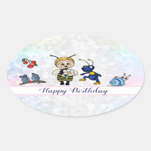 Bee and ant oval sticker