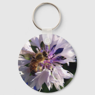 Bee and Blue Flower Keychain