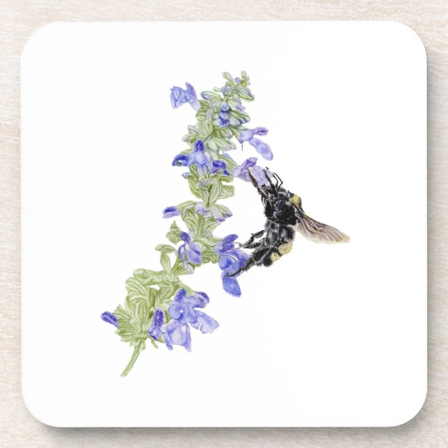 Bee and Blue Sage Beverage Coaster (Front)