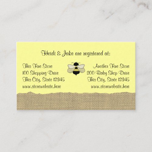 Bee and Burlap Baby Registry Card
