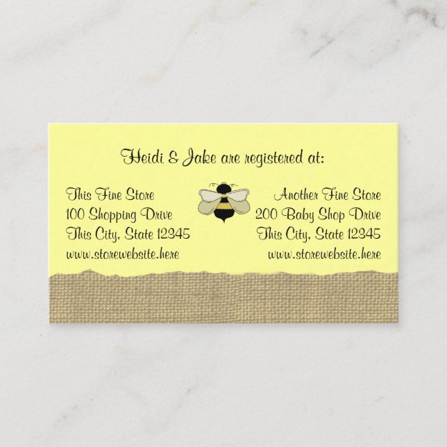 Bee and Burlap Baby Registry Card (Front)
