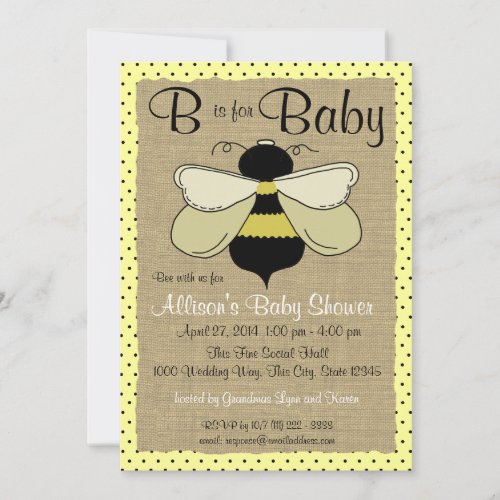 Bee and Burlap Baby Shower Card