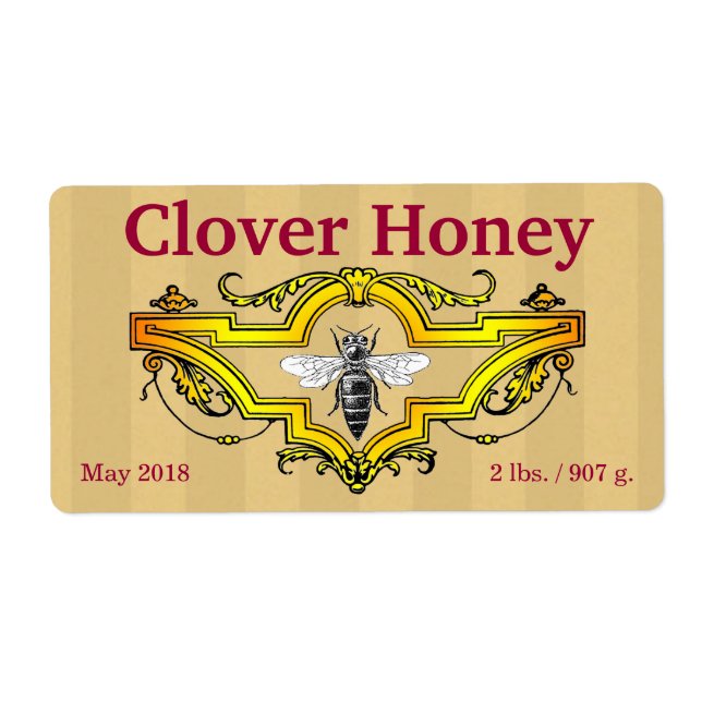 Bee and Clover Golden Honey Jar Label (Front)