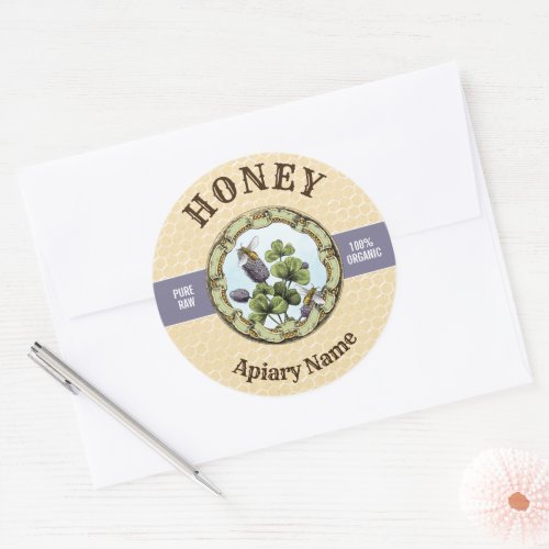 Bee and Clover Honey Jar Classic Round Sticker