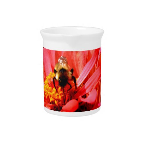 Bee and coral zinnia beverage pitcher