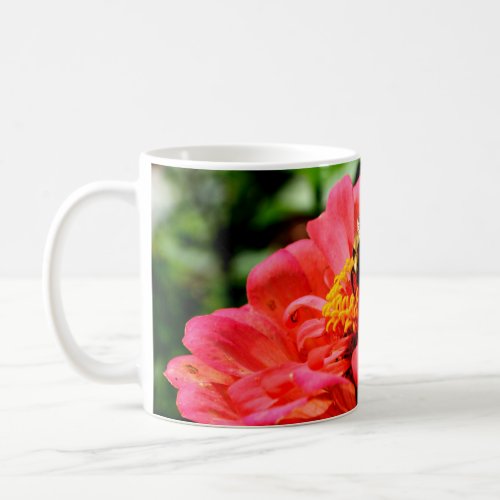 Bee and coral zinnia coffee mug
