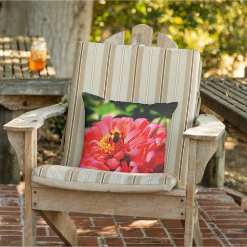Bee and Coral Zinnia Outdoor Pillow
