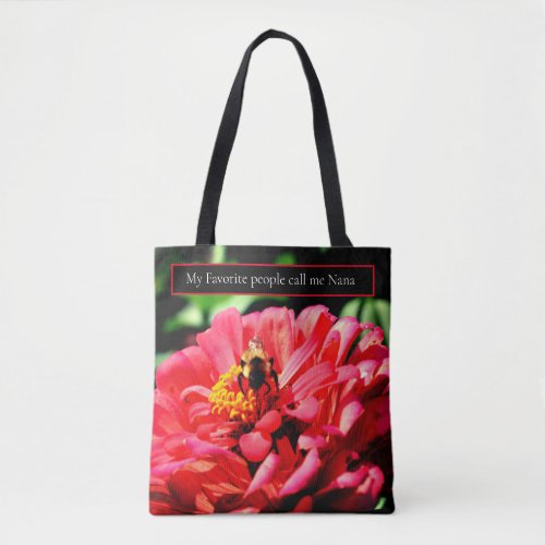 Bee and Coral Zinnia red flower orange floral   Tote Bag