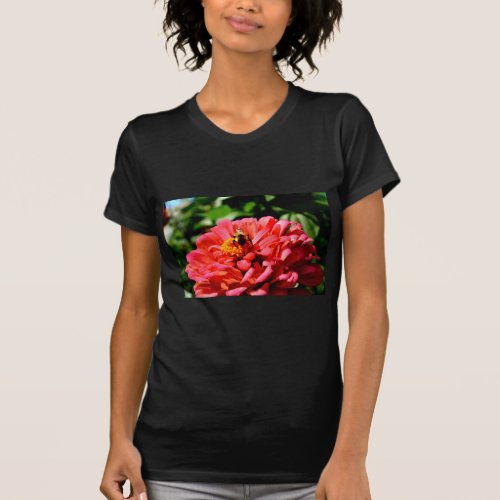 Bee and coral zinnia T_Shirt