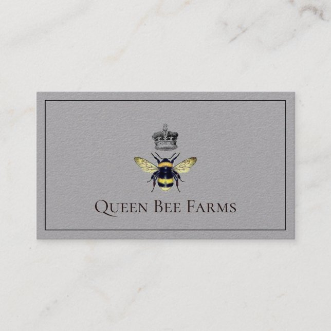 Bee And Crown Apiary Gray Business Card (Front)
