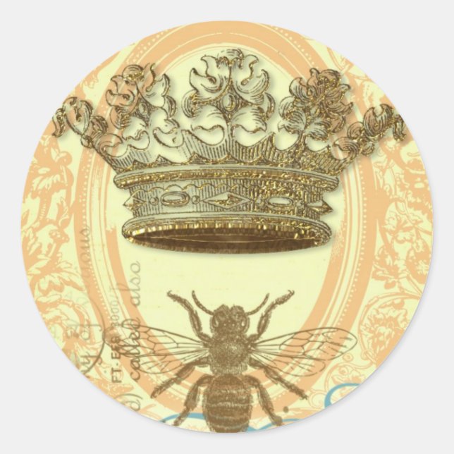Bee and Crown Classic Round Sticker (Front)