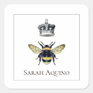 Bee And Crown Small Square Sticker