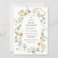 Bee and Delicate Wildflower Baby Shower Invitation