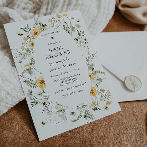 Bee and Delicate Wildflower Baby Shower Invitation