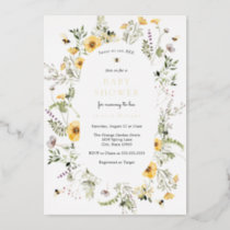 Bee and Delicate Wildflower Baby Shower Invitation Foil Invitation