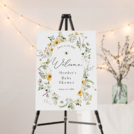 Bee and Delicate Wildflower Baby Shower Welcome Foam Board