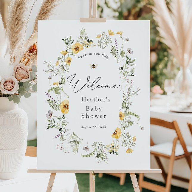 Bee and Delicate Wildflower Baby Shower Welcome Foam Board (Creator Uploaded)