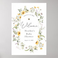 Bee and Delicate Wildflower Baby Shower Welcome Poster