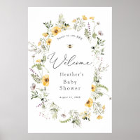 Bee and Delicate Wildflower Baby Shower Welcome Poster