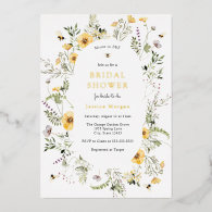 Bee and Delicate Wildflower Bridal Shower Foil Invitation