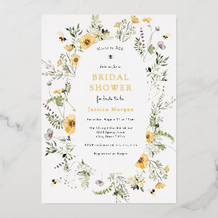 Bee and Delicate Wildflower Bridal Shower Foil Invitation