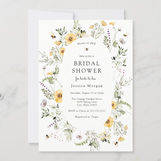 Bee and Delicate Wildflower Bridal Shower Invitation (Front)