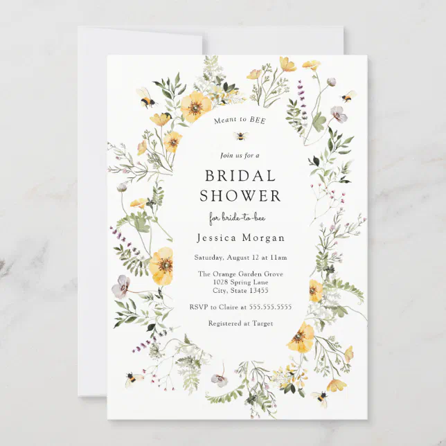 Bee and Delicate Wildflower Bridal Shower Invitation | Zazzle