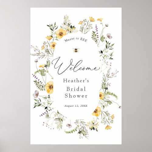 Bee and Delicate Wildflower Bridal Shower Welcome Poster