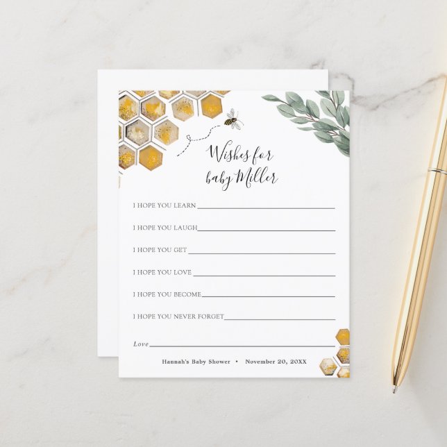 Bee and Eucalyptus Baby Shower Wishes for the Baby (Front/Back In Situ)