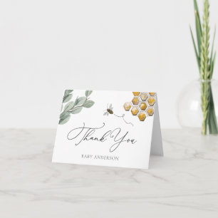 Bee and Eucalyptus Greenery Thank You Note Card