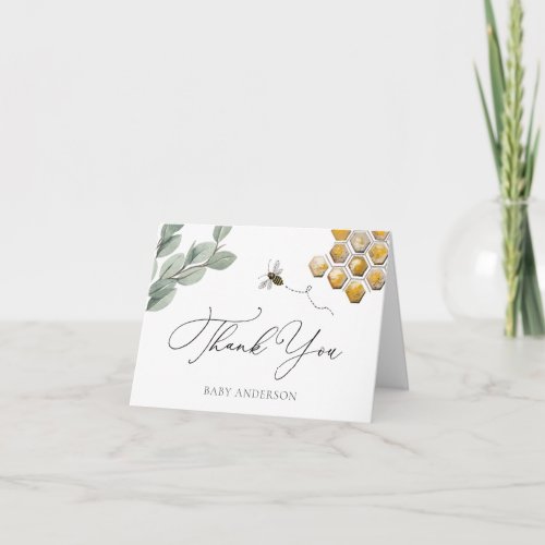 Bee and Eucalyptus Greenery Thank You Note Card