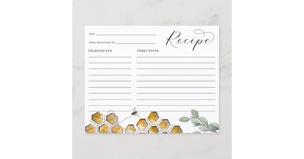 Bee and Eucalyptus Recipe card Zazzle