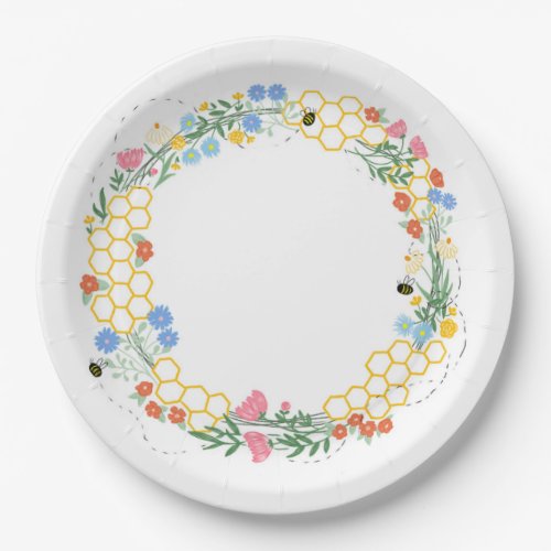 Bee and floral themed party paper plates