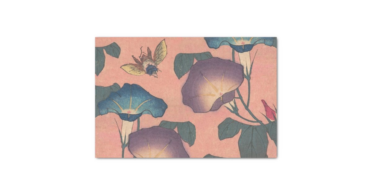 Bee and Flower Japanese Art Pink Floral Tissue Paper