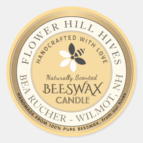 Bee and Flower Logo Beeswax Candle Label 