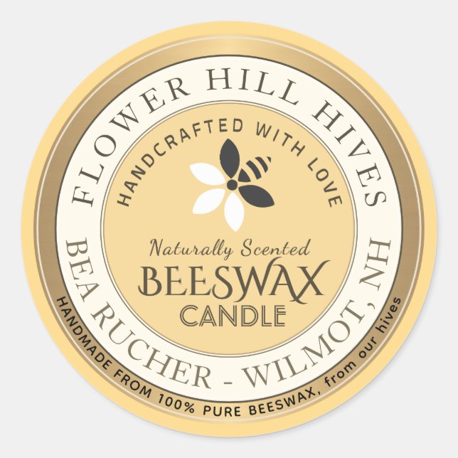 Bee and Flower Logo Beeswax Candle Label  (Front)