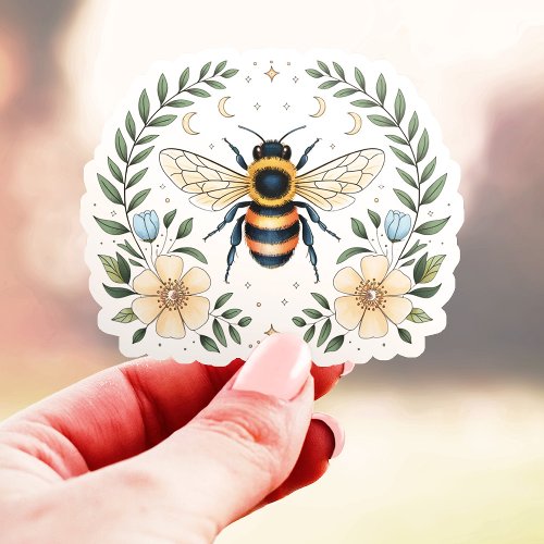 Bee And Flowers Celestial Vinyl Sticker