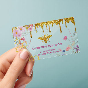 bee and flowers clear business cards