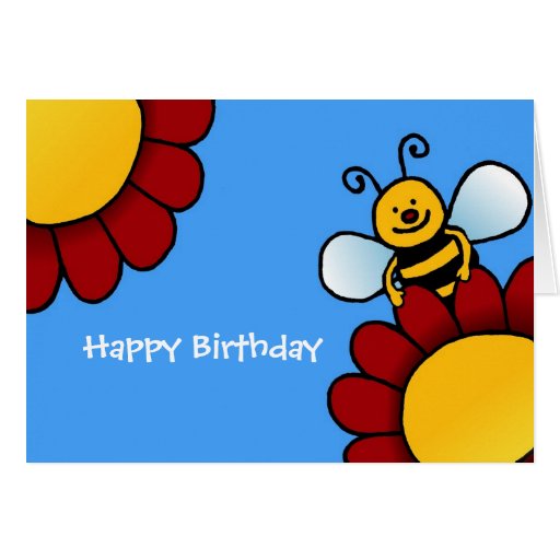 bee and flowers Happy Birthday card | Zazzle