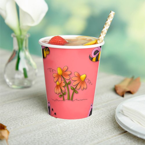 Bee And Flowers Paper Cups