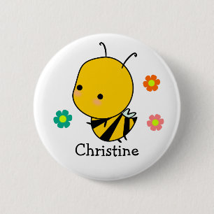 Bee And Flowers Personalized Button