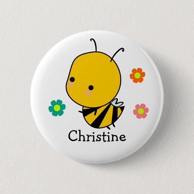 Bee And Flowers Personalized  Button (Front)