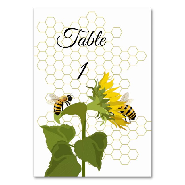 Bee and flowers table card number (Front)