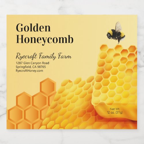 Bee and Golden Cut Comb Honey Box Label