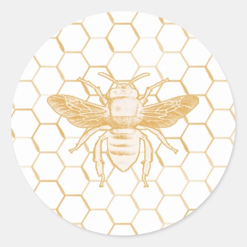 Bee and Golden Honeycomb Pattern 2 Classic Round Sticker